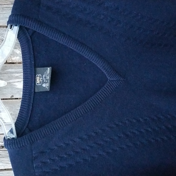 VINTAGE NAVY BLUE V NECK MR H 100% WOOL SWEATER 50 CHEST/BUST XXL - Picture 6 of 7